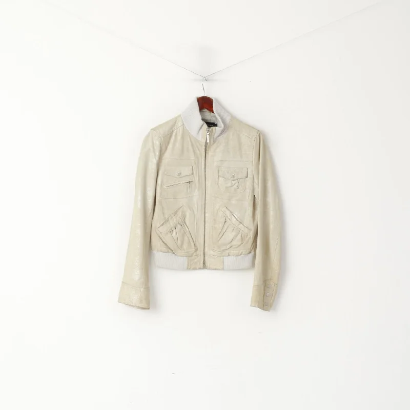 Tally Weijl Women 38 M (S) Jacket Beige Leather Biker Full Zipper SHiny Pocket Top Mesh Jacket Canvas Jacket Denim Jacket Tally Weijl Women 38 M (S) Jacket Beige Leather Biker Full Zipper SHiny Pocket Top Mesh Jacket Canvas Jacket Denim Jacket