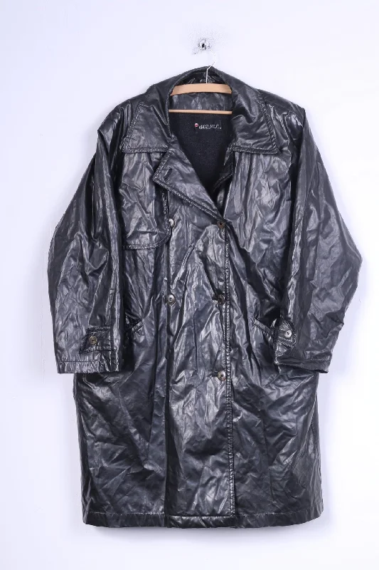 Angela Luz Womens 42 XL Coat Black Shiny Wax Double Breasted Jacket Fleece Jacket Down Jacket Feather Jacket