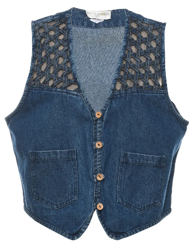 Dark Wash Denim Jacket Vest - L V-Neck Jacket Boat Neck Jacket Square Neck Jacket