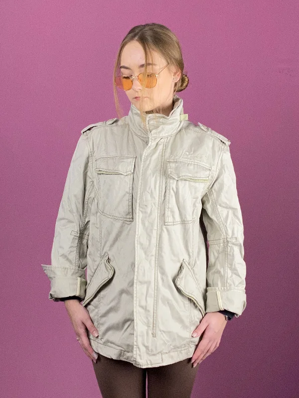 Diesel Vintage Women's Multi-Pocket Field Jacket - L Beige Cotton Denim Fabric Leather Fabric Suede Fabric Diesel Vintage Women's Multi-Pocket Field Jacket - L Beige Cotton Denim Fabric Leather Fabric Suede Fabric