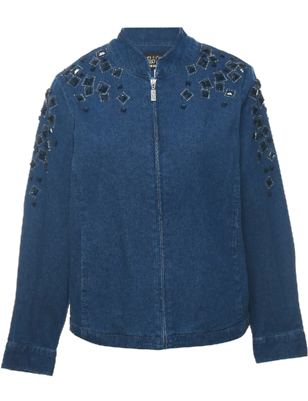 Embellished Bob Mackie Denim Jacket - M Snapped Jacket Toggled Jacket Drawstring Jacket Embellished Bob Mackie Denim Jacket - M Snapped Jacket Toggled Jacket Drawstring Jacket