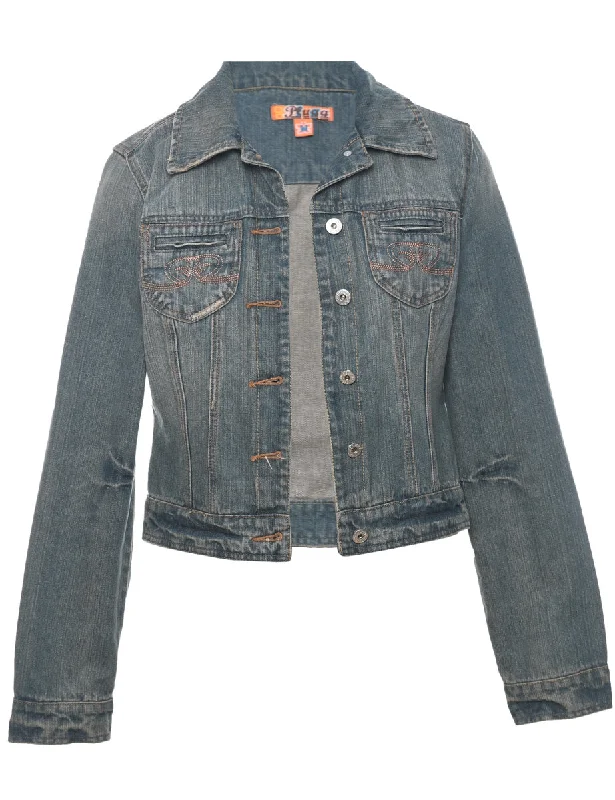 Embroidered Stonewash Denim Jacket - M Satin Fabric Silk Fabric Chiffon Fabric