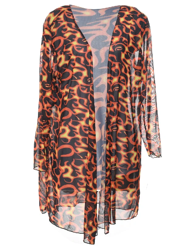 Flame Design Sheer Jacket - L One-Shoulder Jacket Off-the-Shoulder Jacket Asymmetrical Jacket