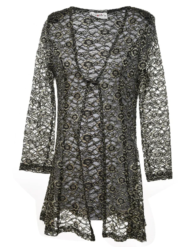 Floral Design Black & Gold Lace Jacket - S Knit Fabric Woven Fabric Fleece Fabric