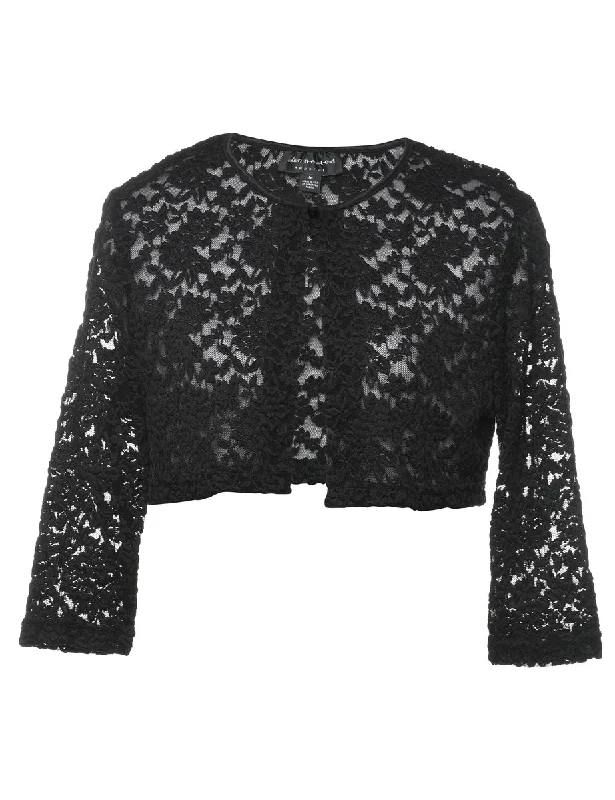 Floral Lace Cropped Jacket - M Denim Jacket Leather Jacket Suede Jacket