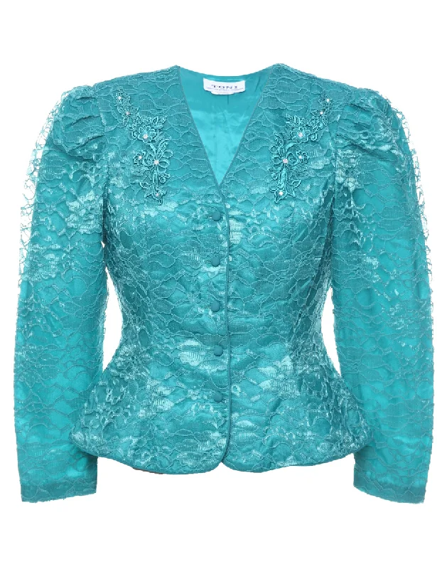 Floral Pattern Jacket - L V-Neck Jacket Boat Neck Jacket Square Neck Jacket