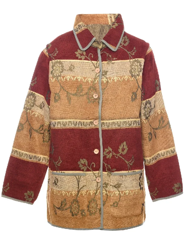 Floral Pattern Tapestry Jacket - L Tiered Jacket Buttoned Jacket Zippered Jacket