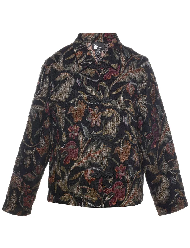 Floral Pattern Tapestry Jacket - M Insulated Jacket Fitted Jacket Loose Jacket