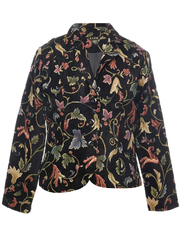 Floral Pattern Tapestry Jacket - M Herringbone Jacket Checkered Jacket Solid Jacket