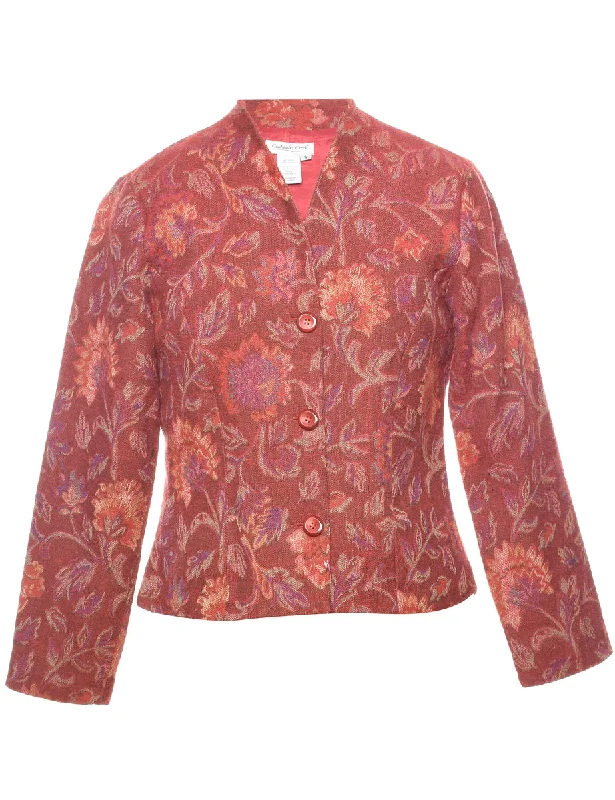 Floral Pattern Tapestry Jacket - M Welt Pockets Slit Pockets Flap Pockets