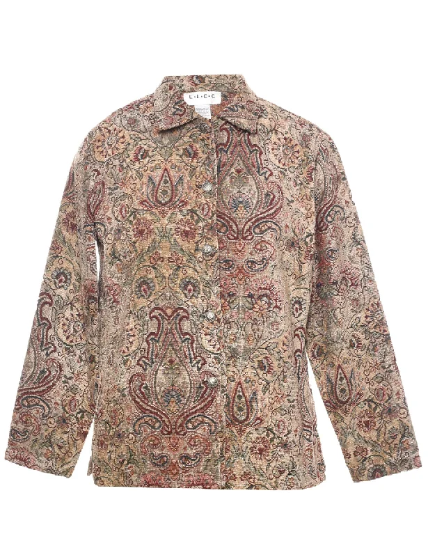 Floral Pattern Tapestry Jacket - S Wool Fabric Cashmere Fabric Tweed Fabric