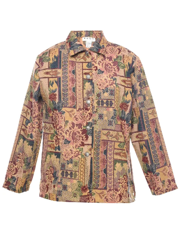 Floral Pattern Tapestry Jacket - S Denim Jacket Leather Jacket Suede Jacket
