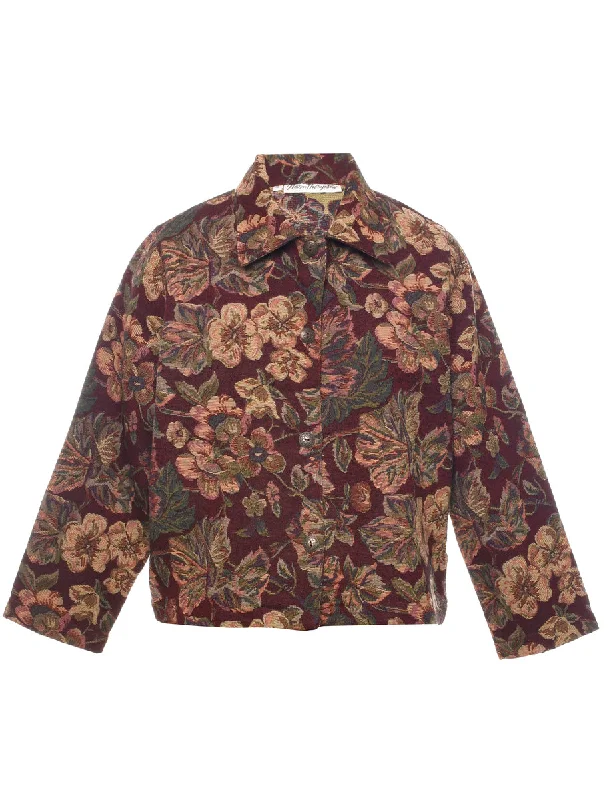 Floral Pattern Tapestry Jacket - S Satin Jacket Silk Jacket Chiffon Jacket