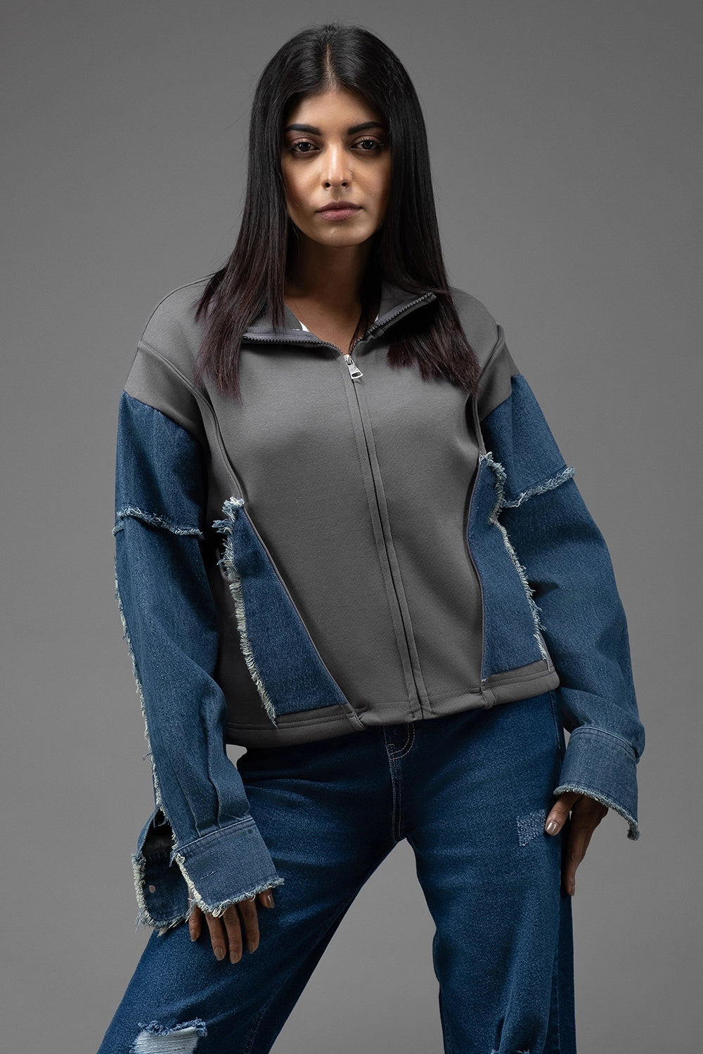 Fusion Relaxed Jacket A-Line Jacket Boat Neck Shawl Collar