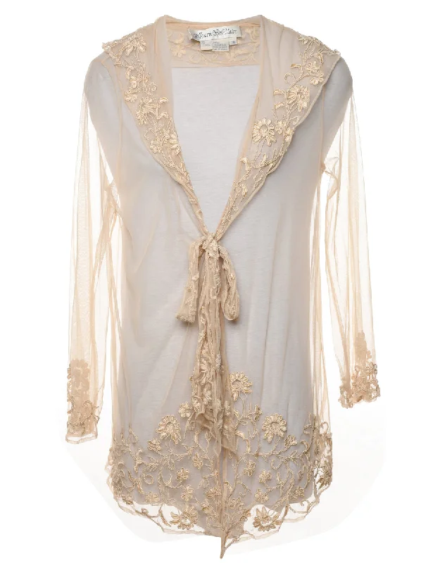Lace Sheer Embroidered Peach Evening Jacket - L Anorak Shell Jacket Lightweight Jacket Lace Sheer Embroidered Peach Evening Jacket - L Anorak Shell Jacket Lightweight Jacket