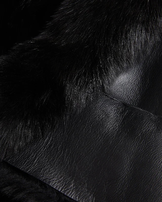 Laevi Reversible Shearling Jacket Black Stand-Up Collar Roll-Neck Collar Turtle Neck