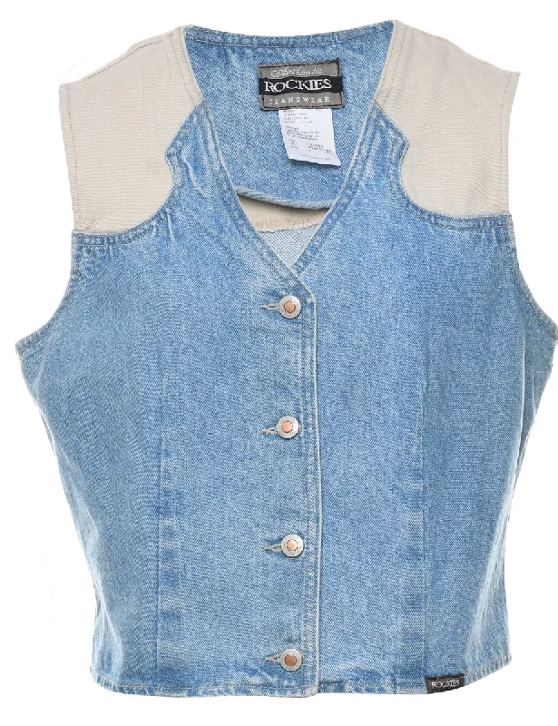 Light Wash Denim Jacket Vest - L Tailored Jacket Straight Jacket A-Line Jacket