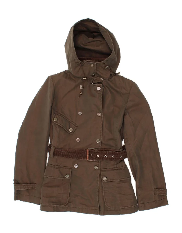 MAX MARA Womens Hooded Utility Jacket UK 6 XS Brown Cotton A-Line Jacket Boat Neck Shawl Collar MAX MARA Womens Hooded Utility Jacket UK 6 XS Brown Cotton A-Line Jacket Boat Neck Shawl Collar
