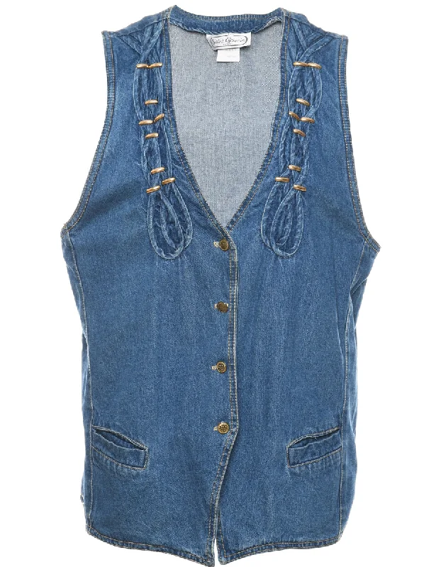 Medium Wash Denim Jacket Vest - L Denim Jacket Leather Jacket Suede Jacket