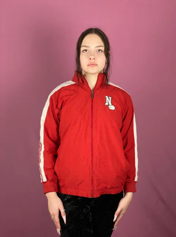 Nike Vintage Girls Track Jacket - L Red Polyester Boat Neck Shawl Collar Notched Collar