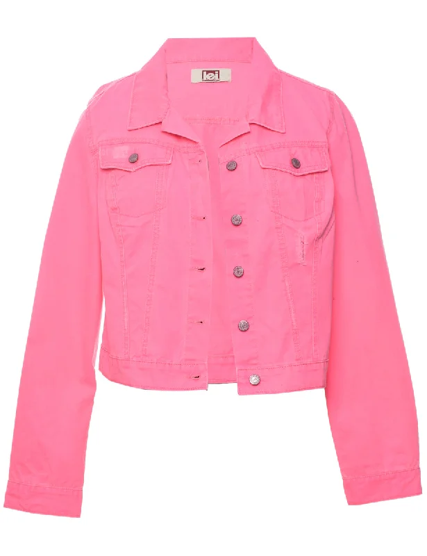Pink Distressed Lei Denim Jacket - L Rayon Jacket Velvet Jacket Corduroy Jacket