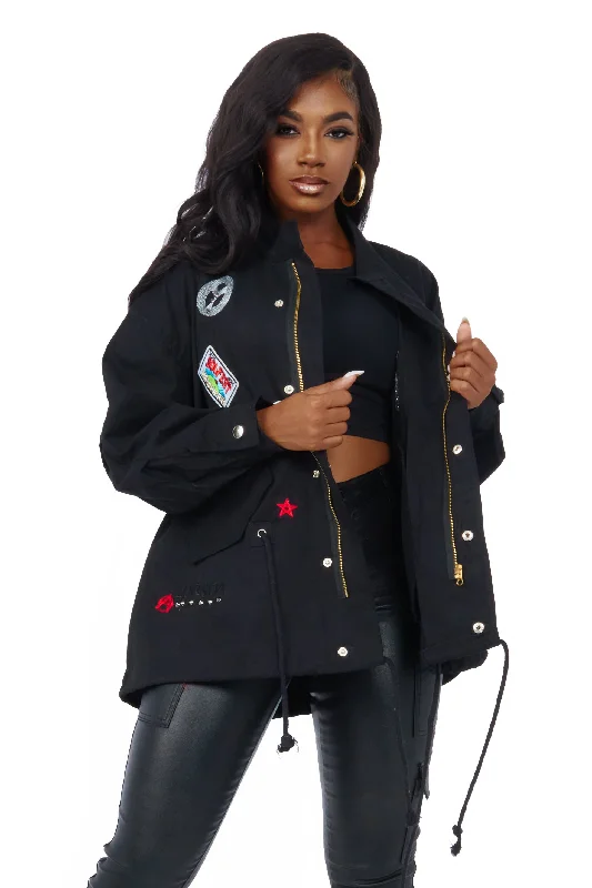 Mezcali Black Oversized Jacket Welt Pockets Slit Pockets Flap Pockets