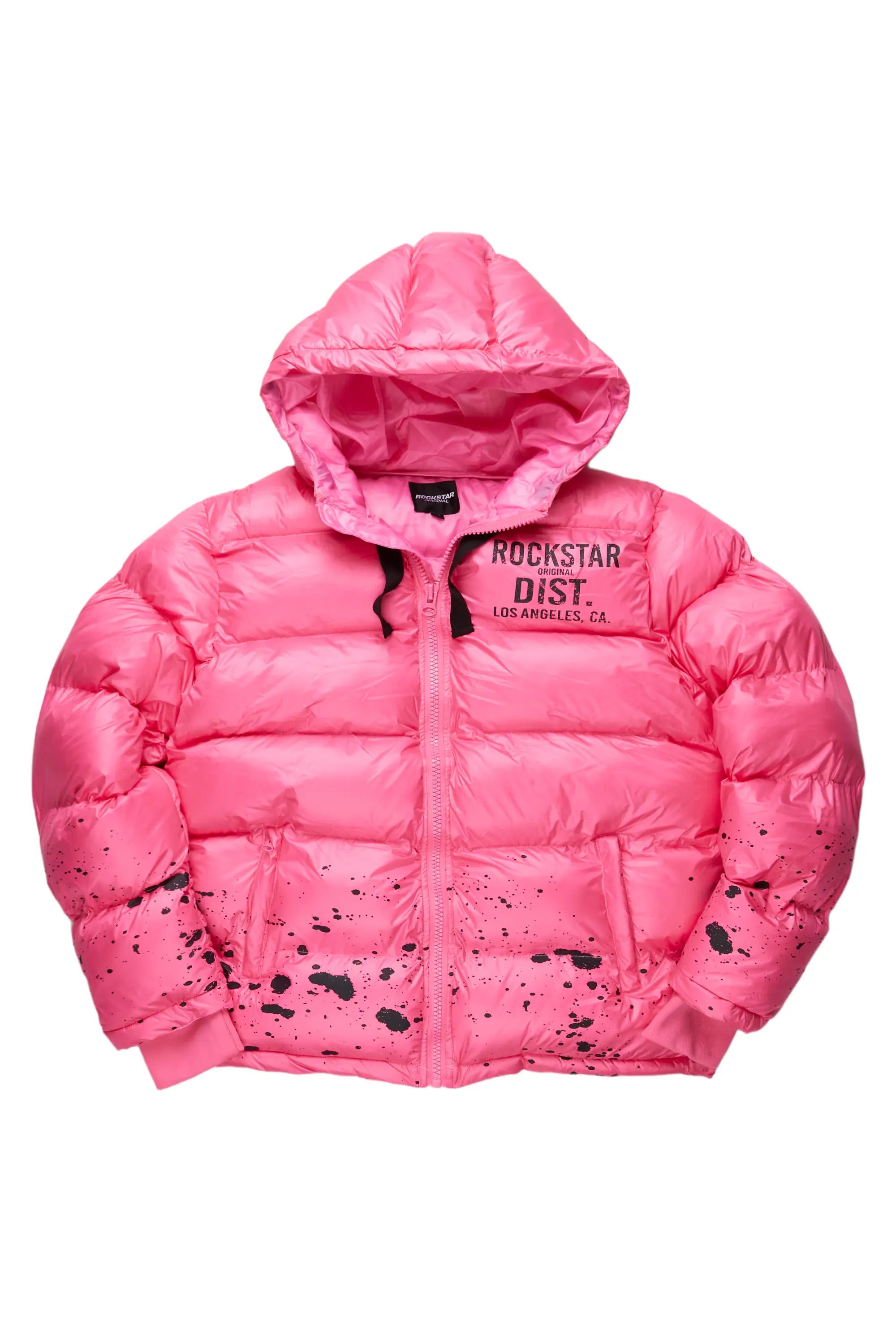 Art Dist. Pink Puffer Jacket Welt Pockets Slit Pockets Flap Pockets