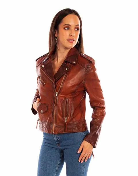 Scully Ladies Vintage Brown Lambskin Biker Jacket Hoodie Zip-Up Jacket Button-Up Jacket Scully Ladies Vintage Brown Lambskin Biker Jacket Hoodie Zip-Up Jacket Button-Up Jacket