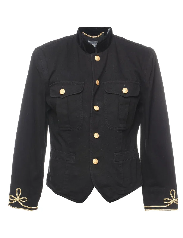 Single Breasted Black Denim Jacket - M Mesh Jacket Canvas Jacket Denim Jacket