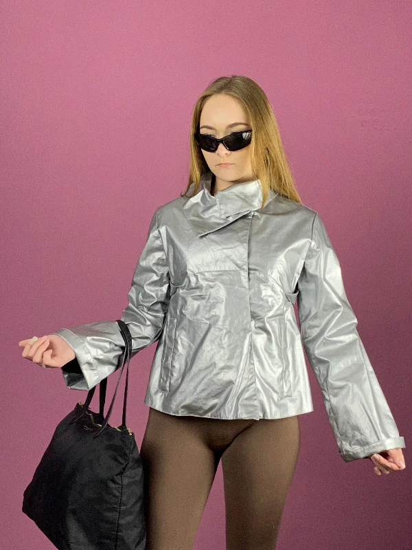 Urbahia Vintage Women's Silver Light Jacket - S Gray Cotton Blend Wool Jacket Cashmere Jacket Tweed Jacket Urbahia Vintage Women's Silver Light Jacket - S Gray Cotton Blend Wool Jacket Cashmere Jacket Tweed Jacket