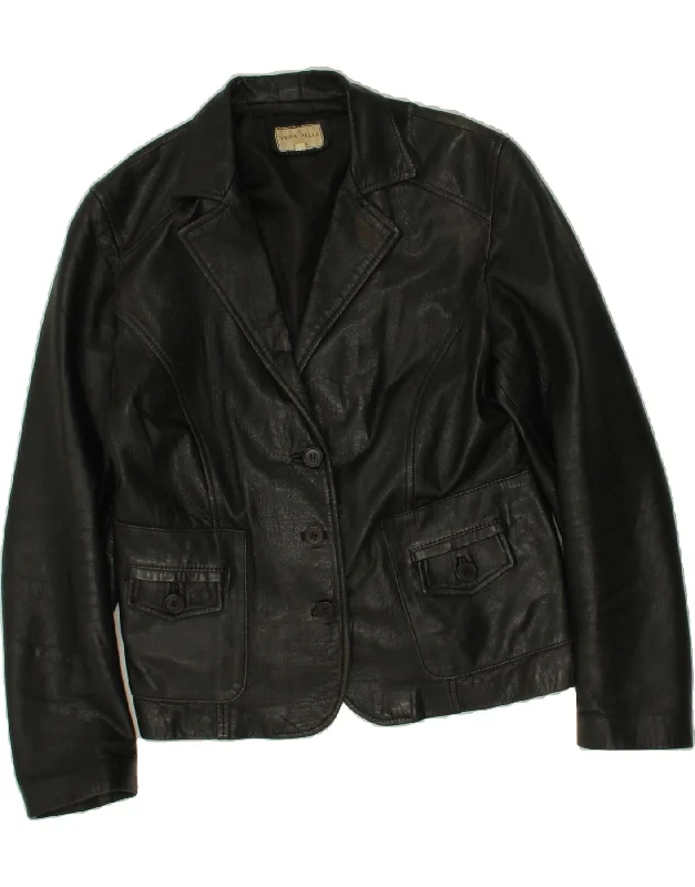 VINTAGE Womens Leather Jacket IT 48 XL Black Leather Striped Jacket Polka Dot Jacket Floral Jacket