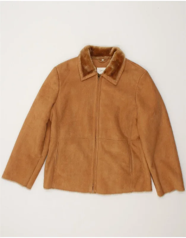 VINTAGE Womens Shearling Jacket UK 12 Medium Brown Acrylic Cardigan Sweater Pullover VINTAGE Womens Shearling Jacket UK 12 Medium Brown Acrylic Cardigan Sweater Pullover