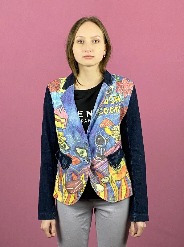 Vintage Women's South Park Print Jean Jacket - M Blue Cotton Bomber Jacket Anorak Windbreaker Vintage Women's South Park Print Jean Jacket - M Blue Cotton Bomber Jacket Anorak Windbreaker