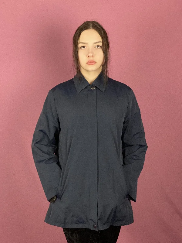 Weekend by Max Mara Vintage Women's Jacket - M Navy Nylon Blend Zippered Front Buttoned Front Snap Front Weekend by Max Mara Vintage Women's Jacket - M Navy Nylon Blend Zippered Front Buttoned Front Snap Front