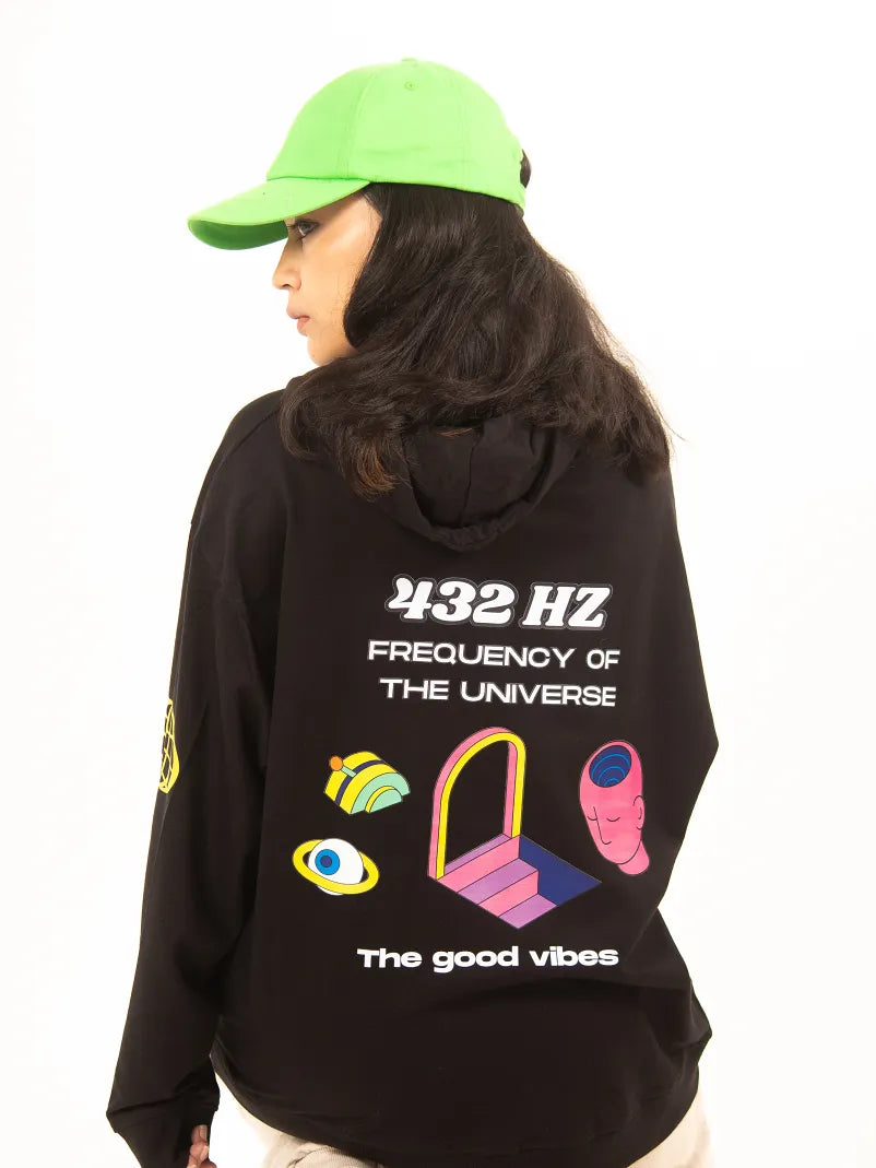432 Hz Good Vibes Oversized Hoodie for Women Hoodie with Hem Ribbing Snug Secure