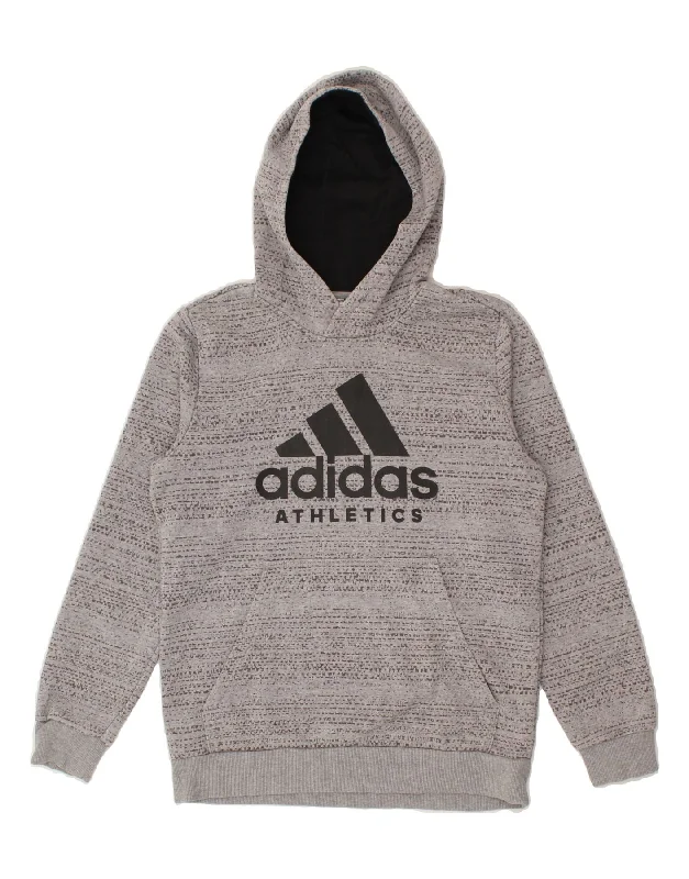 ADIDAS Boys Graphic Hoodie Jumper 14-15 Years Grey Hoodie with Pastel Soft Subtle
