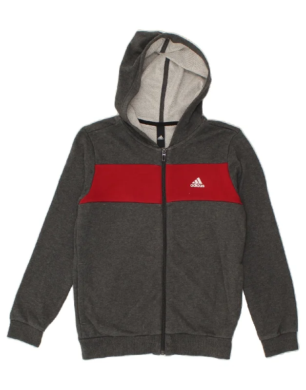 ADIDAS Boys Zip Hoodie Sweater 10-11 Years Grey Colourblock Cotton Hoodie with Applique Textured Unique ADIDAS Boys Zip Hoodie Sweater 10-11 Years Grey Colourblock Cotton Hoodie with Applique Textured Unique