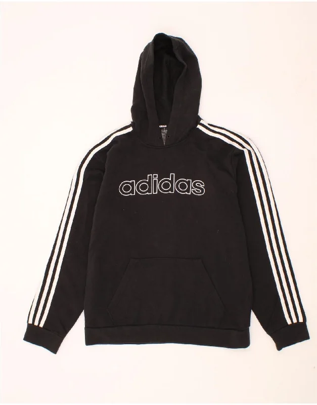 ADIDAS Mens Graphic Hoodie Jumper Small Black Cotton Hoodie with Cuffed Sleeves Snug Secure