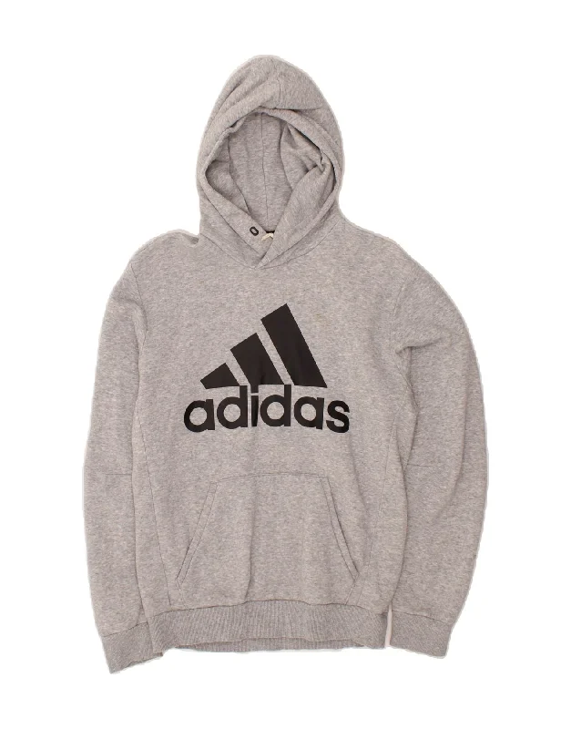 ADIDAS Mens Graphic Hoodie Jumper Small Grey Cotton Cotton Hoodie Fleece Lining Warmth