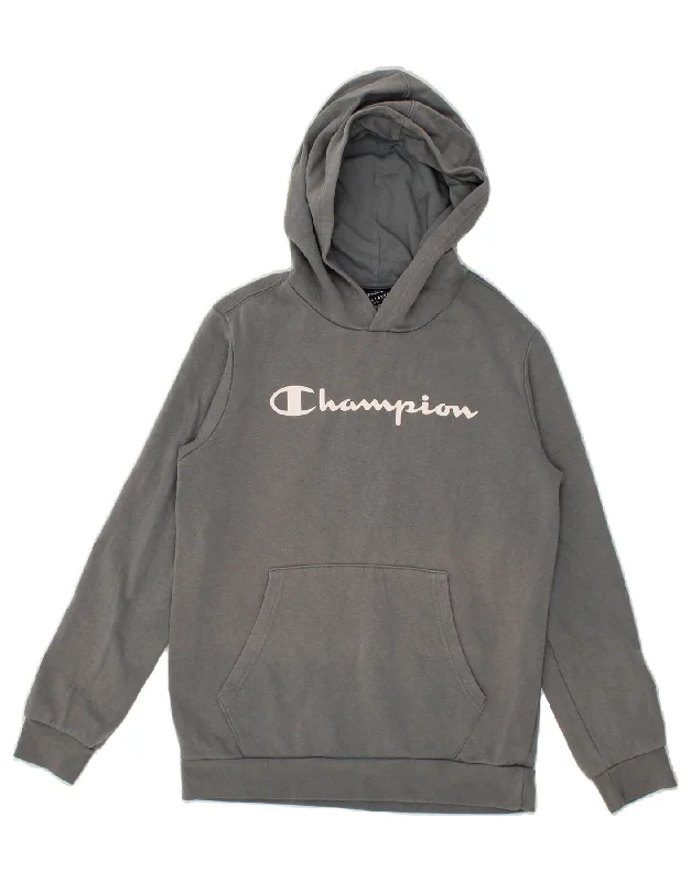 CHAMPION Boys Graphic Hoodie Jumper 13-14 Years XL Grey Hoodie with Ribbed Cuffs Snug Fit Comfort