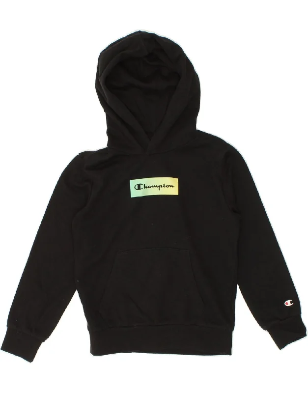 CHAMPION Boys Graphic Hoodie Jumper 7-8 Years Small Black