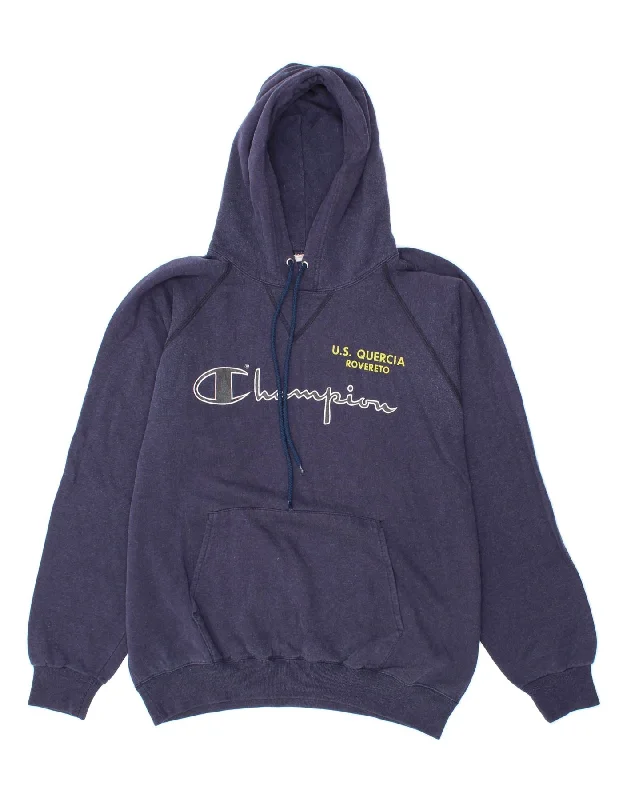 CHAMPION Mens Graphic Hoodie Jumper Medium Navy Blue Cotton Hoodie with Pocket Utility Practical CHAMPION Mens Graphic Hoodie Jumper Medium Navy Blue Cotton Hoodie with Pocket Utility Practical