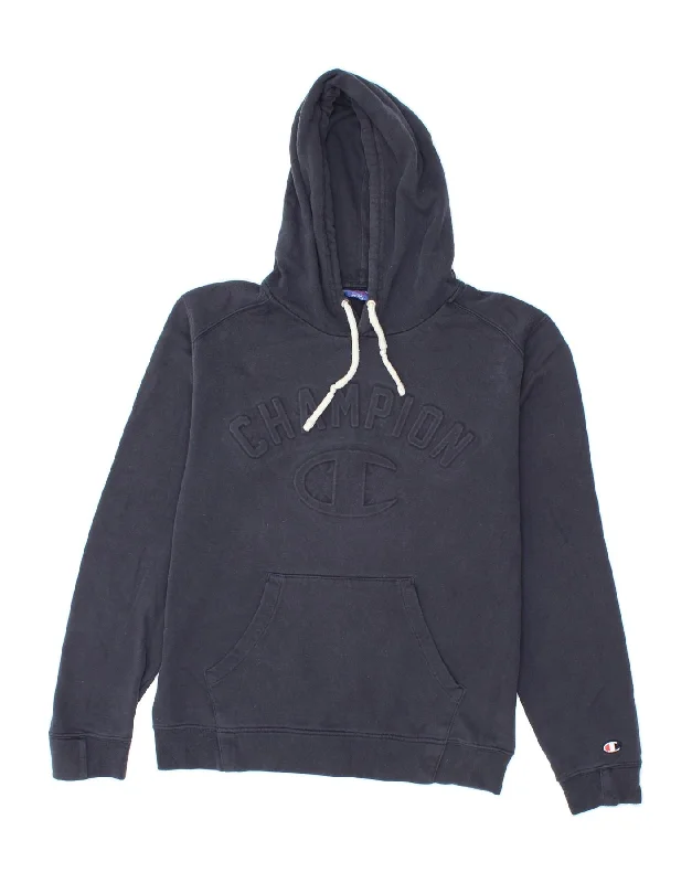 CHAMPION Mens Graphic Hoodie Jumper Medium Navy Blue Cotton Hoodie with Strings Custom Fit Adjustable CHAMPION Mens Graphic Hoodie Jumper Medium Navy Blue Cotton Hoodie with Strings Custom Fit Adjustable
