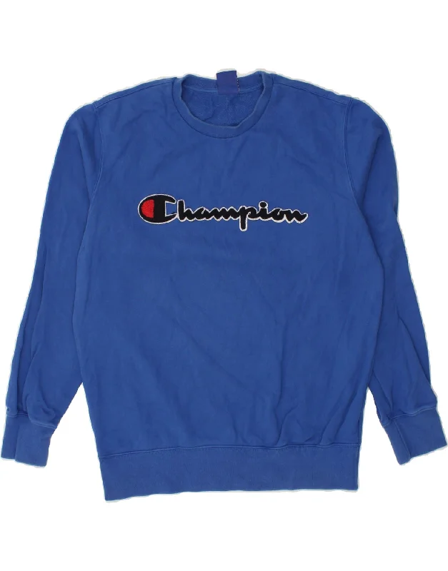 CHAMPION Womens Graphic Sweatshirt Jumper UK 16 Large Blue Cotton Hoodie with Button Placket Classic Preppy CHAMPION Womens Graphic Sweatshirt Jumper UK 16 Large Blue Cotton Hoodie with Button Placket Classic Preppy