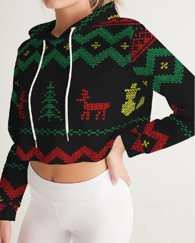 Christmas Merry Sweatshirt (Sweater) Black Women's Cropped Hoodie Hoodie with Ribbed Neckline Snug Warm Christmas Merry Sweatshirt (Sweater) Black Women's Cropped Hoodie Hoodie with Ribbed Neckline Snug Warm
