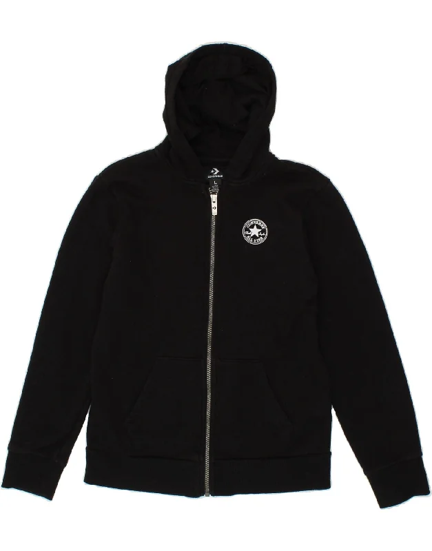 CONVERSE Boys Zip Hoodie Sweater 12-13 Years Large Black Cotton Hoodie with Set-In Sleeves Structured Classic CONVERSE Boys Zip Hoodie Sweater 12-13 Years Large Black Cotton Hoodie with Set-In Sleeves Structured Classic