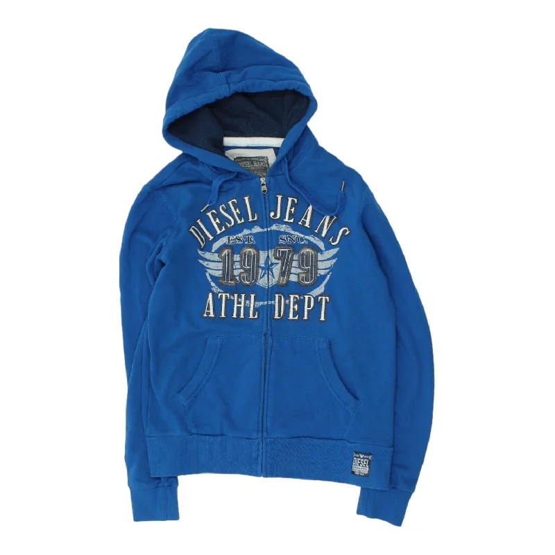 Diesel Athletic Department Mens Blue Zip Up Hoodie | Vintage Casual Sportswear Hoodie with Strings Custom Fit Adjustable Diesel Athletic Department Mens Blue Zip Up Hoodie | Vintage Casual Sportswear Hoodie with Strings Custom Fit Adjustable