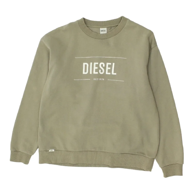 Diesel Mens Green Sweatshirt | Vintage Casual Designer Jumper Sweater VTG Hoodie with Color Block Contrast Stylish Diesel Mens Green Sweatshirt | Vintage Casual Designer Jumper Sweater VTG Hoodie with Color Block Contrast Stylish