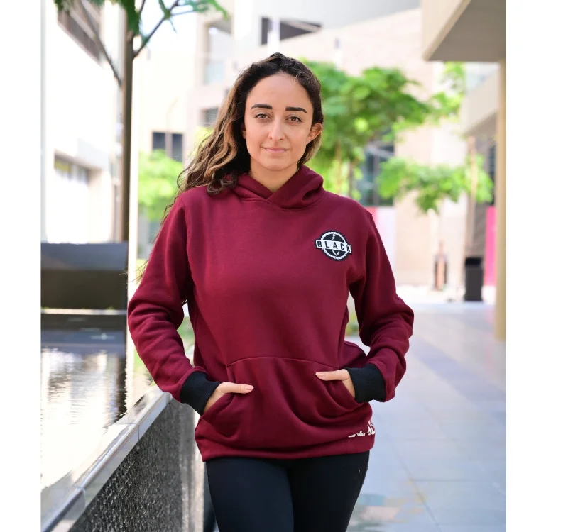 Essentials Hoodie Maroon Hoodie with Hem Patch Decorative Personalized