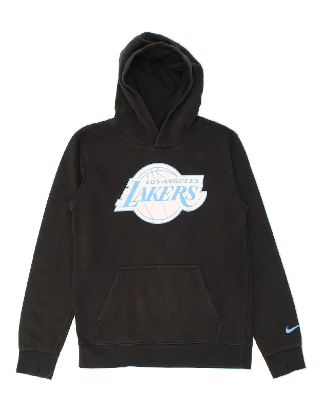 JORDAN Boys Lakers Graphic Hoodie Jumper 15-16 Years XL Black Cotton Hoodie with Ribbed Hem Stretchable Secure
